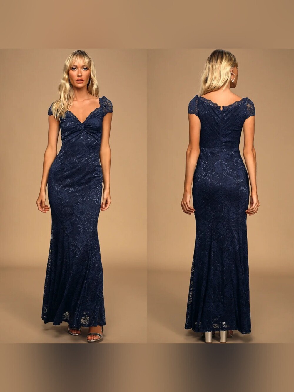 Lulus Highest Accolade Navy Blue Lace Twist-Front Maxi Dress S Wedding Party